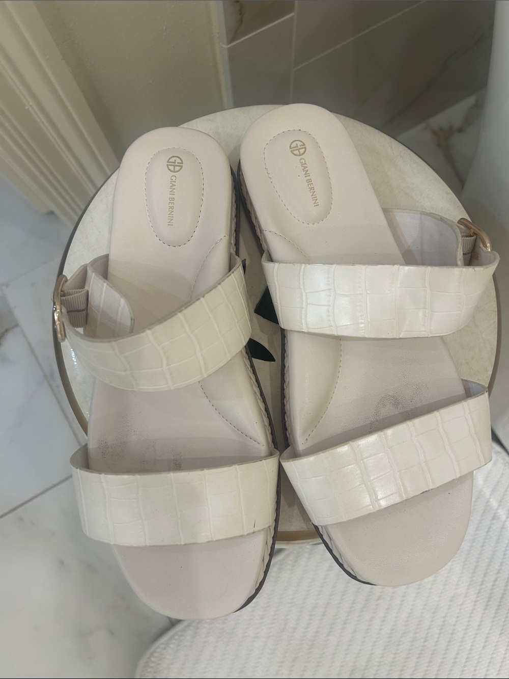 Giani Bernini White Croc-Embossed Double-Strap Slide Sandals